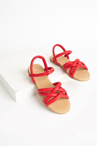 Pembe Potin Women's Red Knitted Sandals