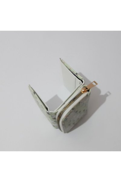 renkli çiçekler Çocuk Cüzdan 11x8 CM Açık Yeşil Kedi Desenli Çocuk Cüzdanı