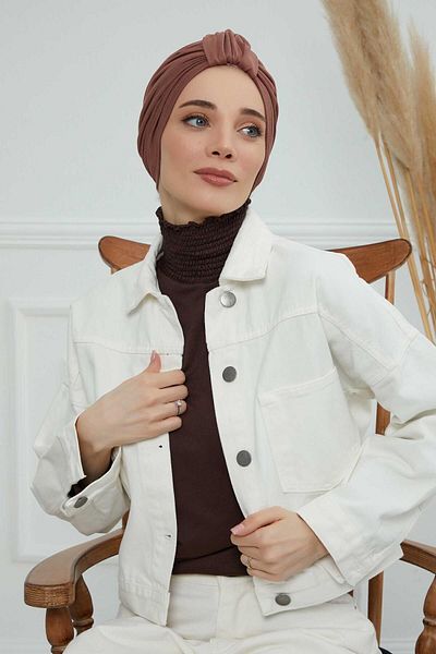 Aisha's Design غطاء رأس من القطن الممشط باللون البني الداكن - B-68