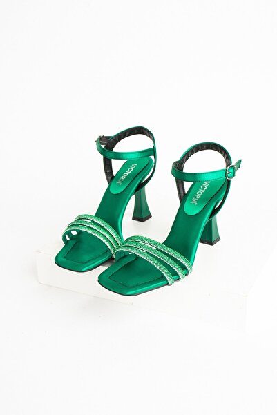 Pembe Potin Women's Green Satin Classic Heel