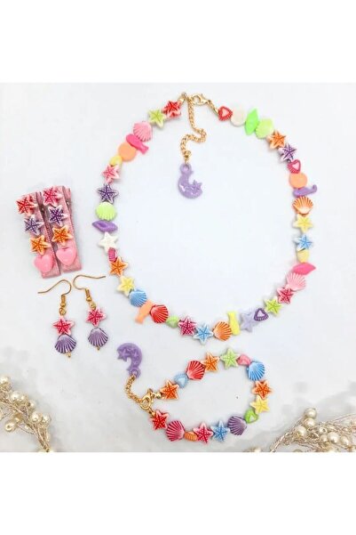 Yağmur Çocuk Kolye Bileklik Küpe Toka Seti 23 Nisan Çocuk Bayramı Seti Balık Marin Yazlık Kolye Takımı