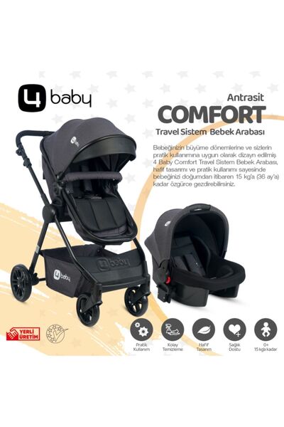 MUTLU BEBE Comfort Siyah-Antrasit Travel Sistem Bebek Arabası Seyahat Sistem ...