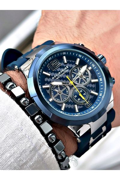 Navimarine Men's Wristwatch and Bracelet with Gift - Navy Blue Silicone Cord