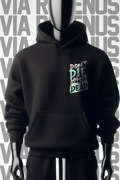 Vordevia Φούτερ με φαρδιά εφαρμογή Dont Die 3 νημάτων - Μπροστινή και πίσω στάμπα με μαύρη κουκούλα