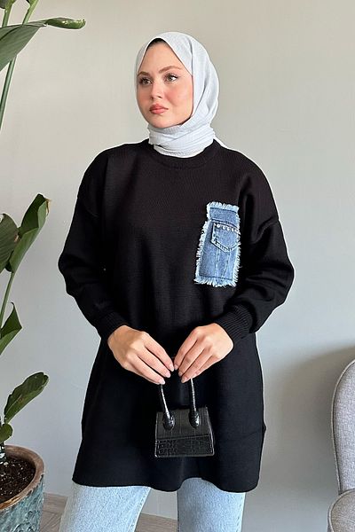 InStyle Black Knitwear Tunic - Denim Pocket