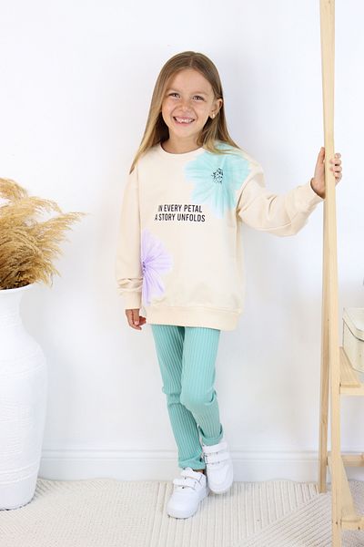 e-çocuk Every Petal Printed Set for Girl - Top and Bottom Set 6646