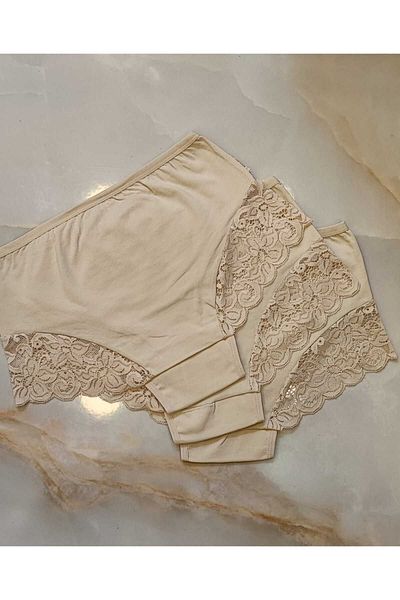 AVESŞENER High Waist Lace Large Size 3-Piece Panty Slip Set