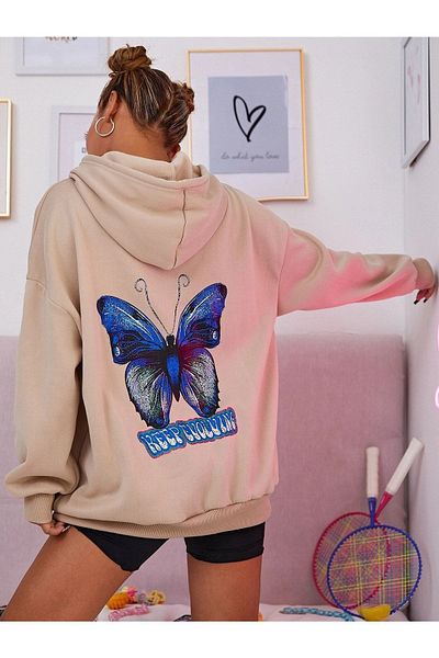 Trendseninle Γυναικείο φούτερ με στάμπα με πεταλούδα μινκ