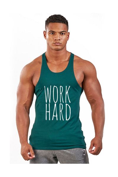 Ghedto قميص رياضي بدون أكمام للصالة الرياضية من Work Hard Fitness [أخضر]