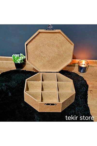 Genel Markalar Ahşap Sekizgen Model 9 Bölmeli Takı Saat Aksesuar Kutusu Hobi ...