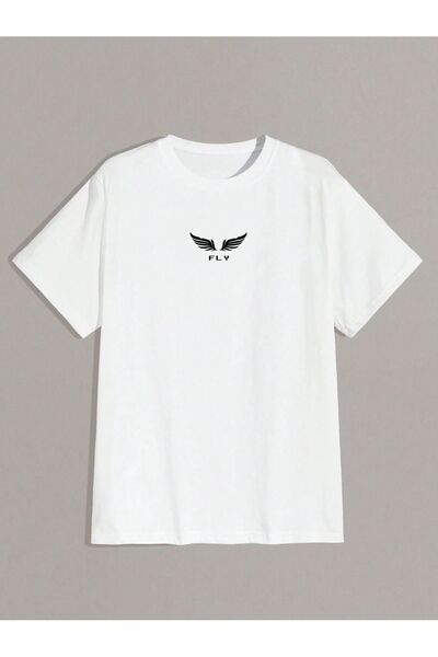 Trendseninle Ανδρικό μπλουζάκι με στάμπα Flys Angels Λευκό Oversize