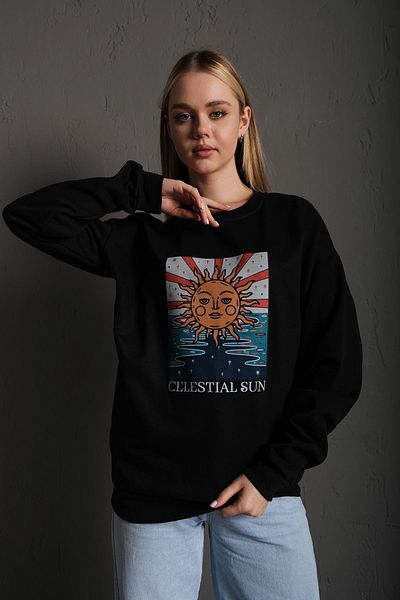 Trendseninle Γυναικείο φούτερ με στάμπα μαύρου ήλιου oversize