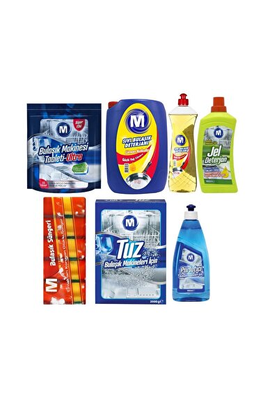 Migros 7 Parça Süper Set - Bulaşık Deterjanı - Parlatıcı - Tuz - Tablet - Sünger