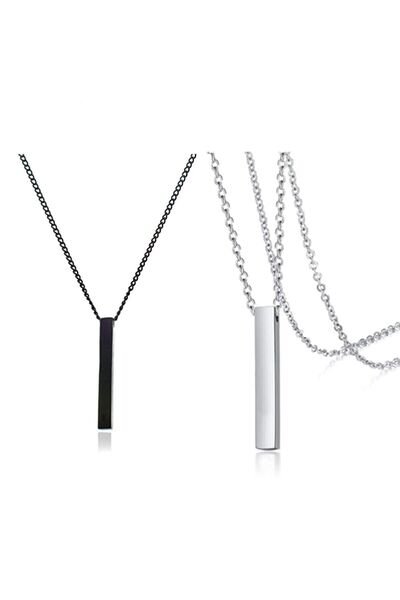 TrendMavi Black-silver Color Double Bar Necklace 70 Cm