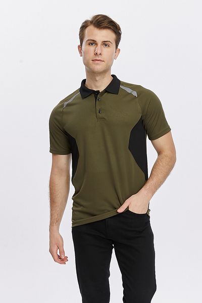 Uniprom Procool Fabric Khaki-Black Men's Polo Collar Sports T-Shirt - Breathable, Outdoor