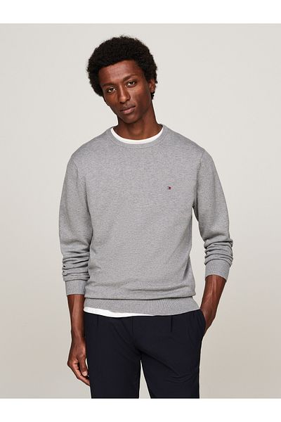 Tommy Hilfiger Men's Gray Organic Cotton Sweater - Casual Use, Brand Logo, Mw0Mw14748-P4A