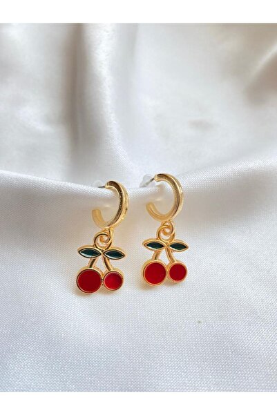 LUX BİJUTERİ Kirazlı Halka Kadın Sarı Küpe