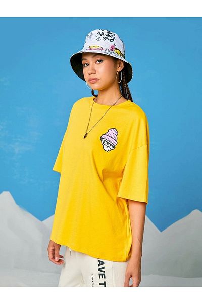 Trendseninle Γυναικείο μπλουζάκι Yellow Today Was Printed Oversize