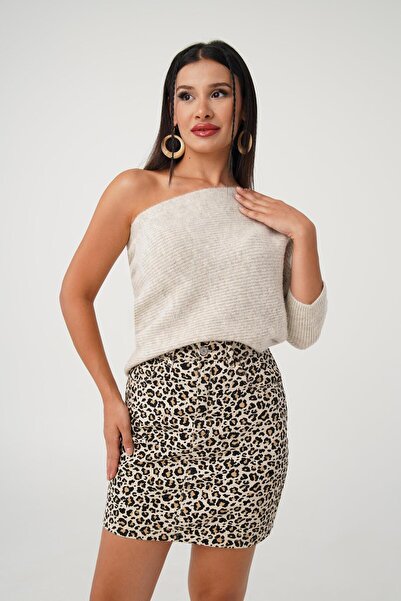 Hipo Trend Pulover de piatră cu nervuri cu un singur umăr