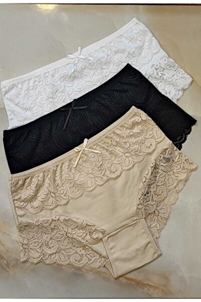 AVESŞENER Set de 3 chiloți din dantelă cu talie înaltă
