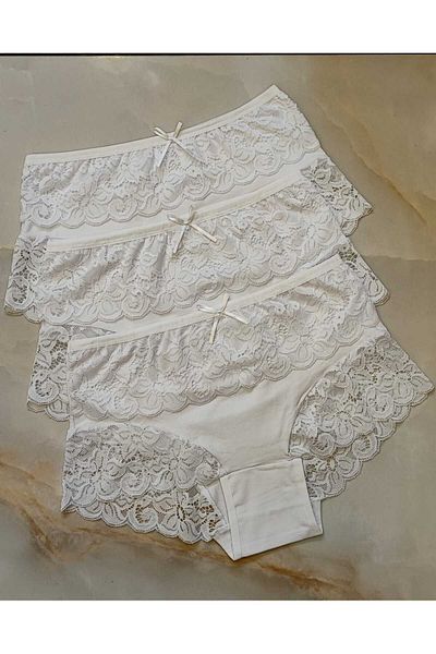 AVESŞENER High Waist Lace Large Size 3-Piece Panty Slip Set