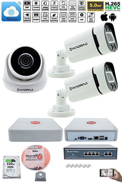 Kadraj IP Güvenlik Kamera Seti - 1 İç Mekan IP Kamera, 2 Dış Mekan IP Kamera, 320 GB H.D.D, 9 Kanal NVR, Ge