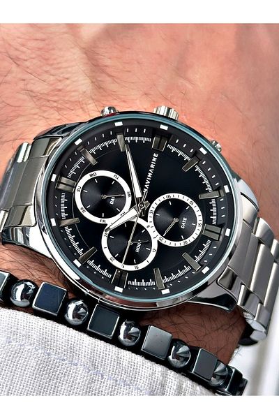 Navimarine Men's Silver Colored Steel Cord Wrist Watch and Bracelet Gift