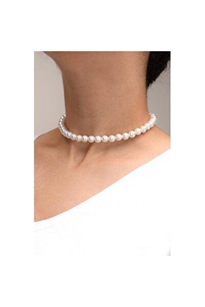 Twice Beyaz Inci Choker Kolye, Inci Tasma Kolye