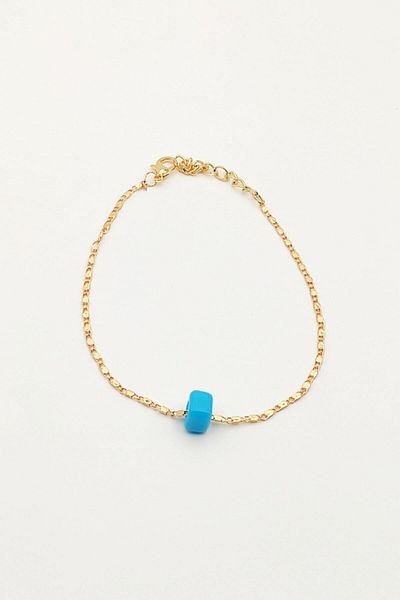 Lolita Takı Blue Beaded Chain Anklet Golden Yellow Color