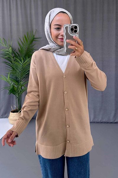 Ka Hijab Ζακέτα Mercerized Hijab με λαιμόκοψη V με σκίσιμο στο πλάι - Milk Coffee