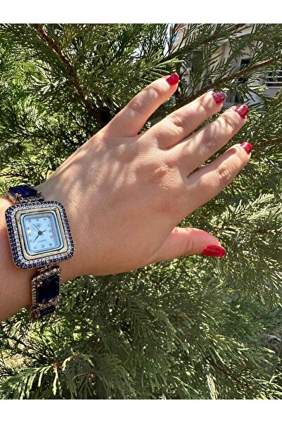 QUARTZ Otantik Safir ve Zirkon Taşlı Gümüş Kadın Kol Saati 925 Ayar 50,09 Gram