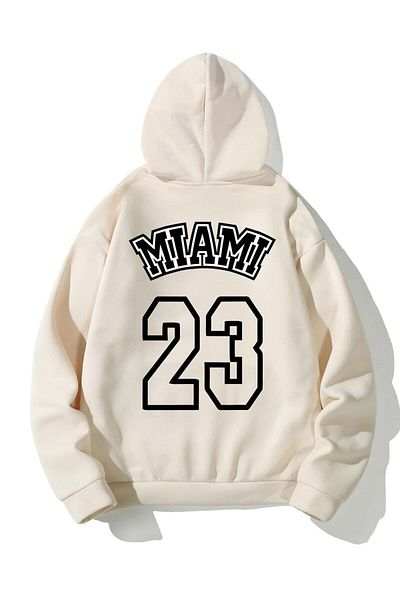 Trendseninle Φούτερ Unisex Ecru Miami 23 με στάμπα με κουκούλα