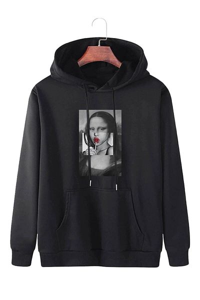Trendseninle Φούτερ με κουκούλα Unisex Monalisa Printed Oversize
