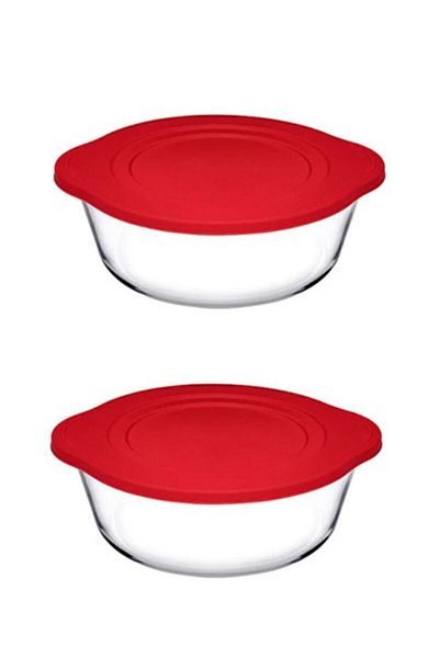 Paşabahçe 2 Pieces 59001 Round Pyrex Pot with Plastic Lid 2100cc Fma04363 003oa