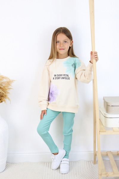 e-çocuk Costum imprimat cu toate petalele pentru fete - Set de jos și de sus 6646