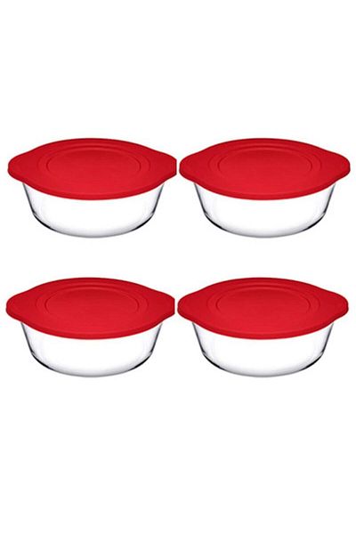 Paşabahçe 4 Pieces 59001 Round Pyrex Pot with Plastic Lid 2100cc