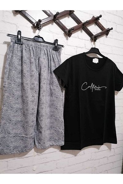 anne moda ankara Set de pijamale capri cu mânecă scurtă din bumbac subțire de vară de mărime mare