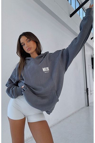 Trendseninle Smoked White Fox Printed - Hanorac oversize pentru damă cu glugă