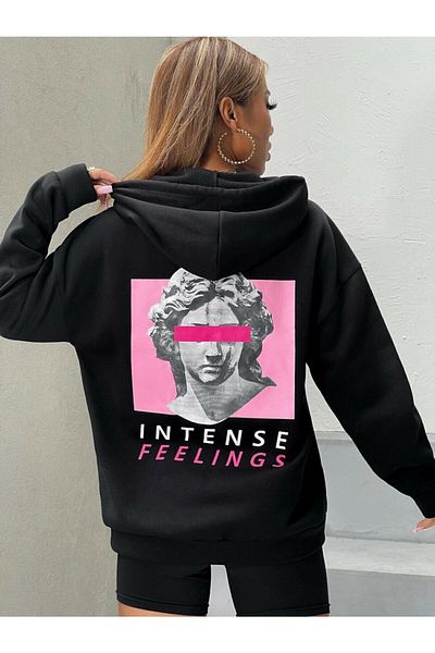 Trendseninle Γυναικείο φούτερ με κουκούλα με έντονο εμπριμέ κουκούλα, μπλουζάκι Hoddie