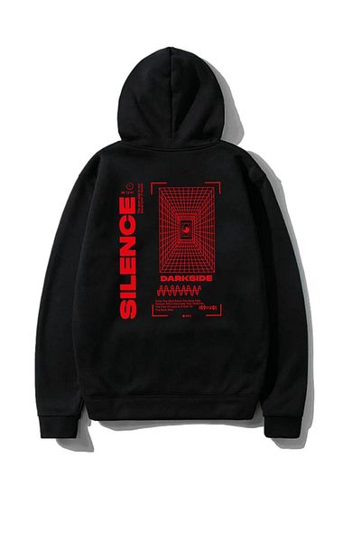 Trendseninle Silence Oversize Hoodie Черен Червен