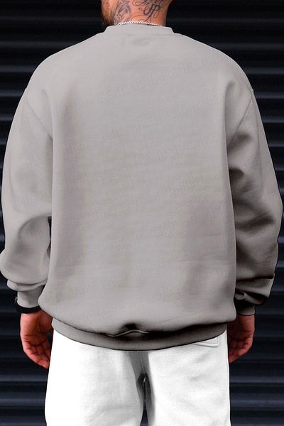 Millionaire Ανδρικό φούτερ με στάμπα σε σκούρο γκρι Dreamer Oversize Fleece φούτερ - 0 Crew Neck
