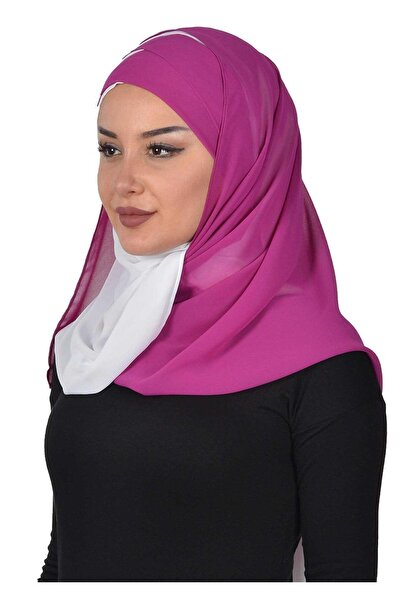 Aisha's Design Πρακτικό σάλι από σιφόν διπλού χρώματος, cps-84, φούξια - λευκό, cps-84, φούξια - λευκό