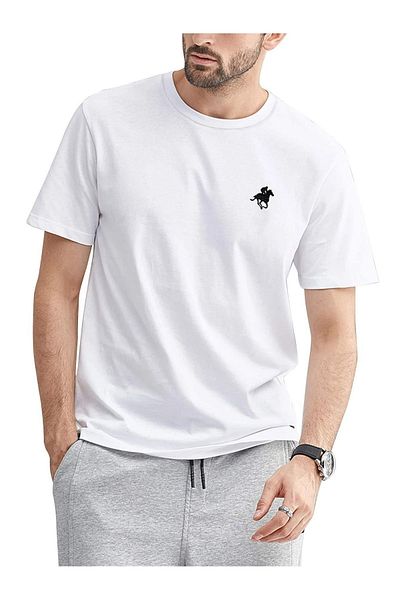 Trendseninle Ανδρικό μπλουζάκι White Running Horse με στάμπα μεγάλου μεγέθους