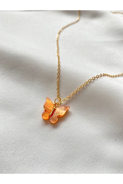 LUX BİJUTERİ Parlak Turuncu Kelebek Figürlü Gold Kolye