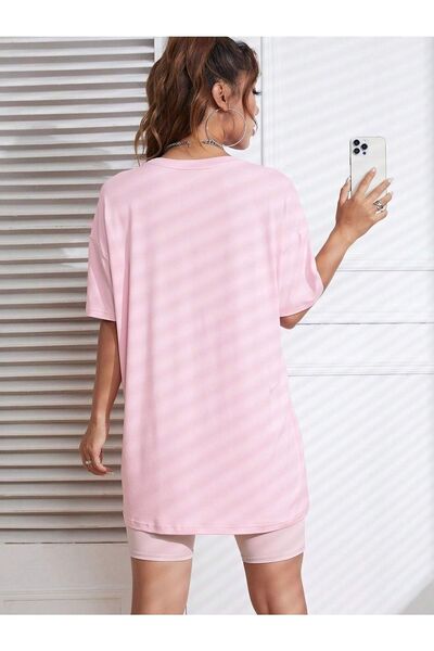 Trendseninle Tricou supradimensionat cu imprimeu pentru mașini de curse de vară roz pentru femei