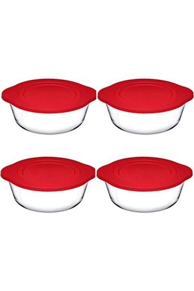 Paşabahçe 4 Pieces 59001 Round Pyrex Pot with Plastic Lid 2100cc 003oa