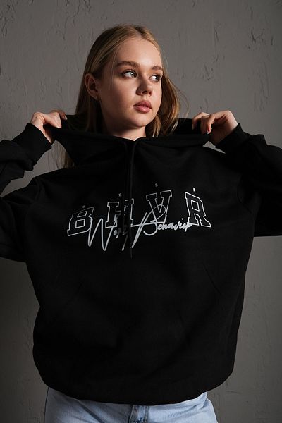 Trendseninle Φούτερ Unisex Μαύρο Bhvr με κουκούλα