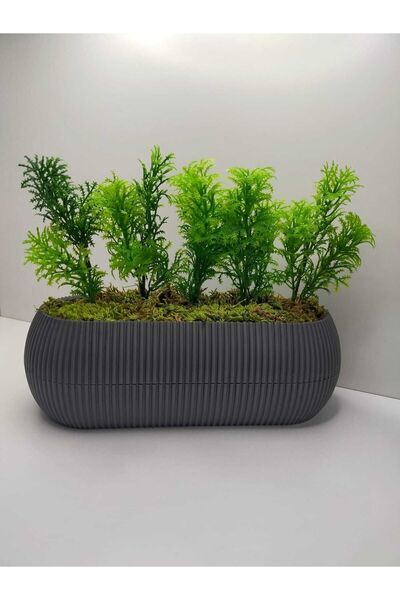 DDTREND Uzun Saksıda Yapay Çiçek Taş Yosunlu Çim Yeşili Bitki , Dekoratif Anneler Günü Hediyesi