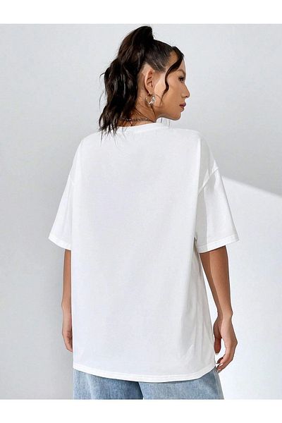 Trendseninle Γυναικείο μπλουζάκι White Woow Woman με στάμπα Oversize