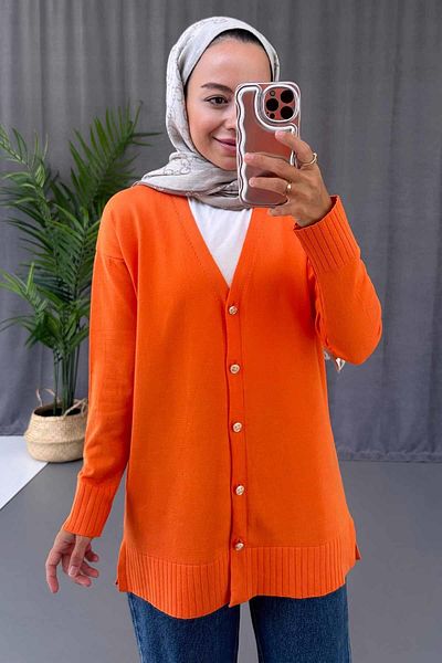 Ka Hijab سترة حجاب مرسيريزد بفتحة جانبية على شكل حرف V - برتقالي